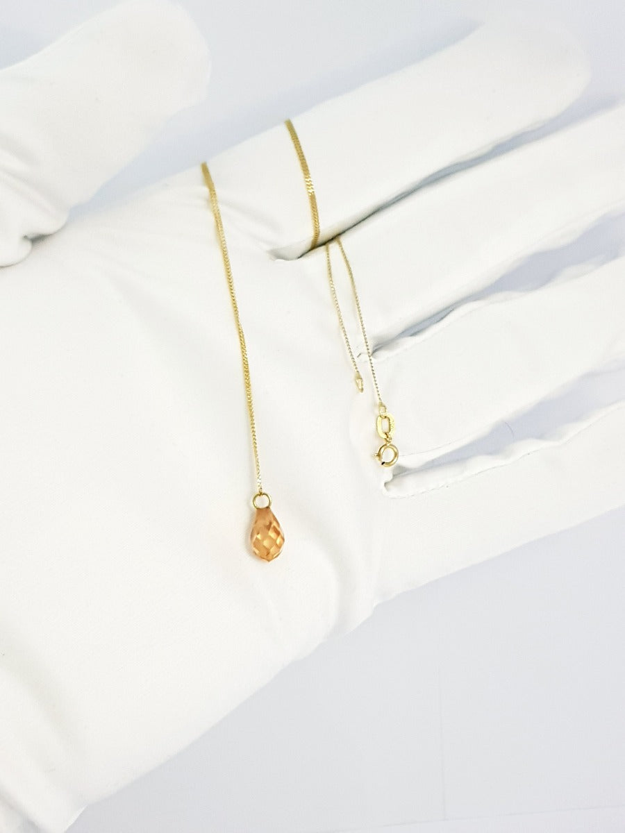 18K Pure Gold Crystal Stone Necklace
