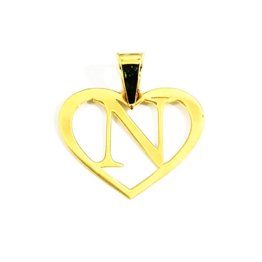 18K Pure Gold Heart Letter N Design Necklace