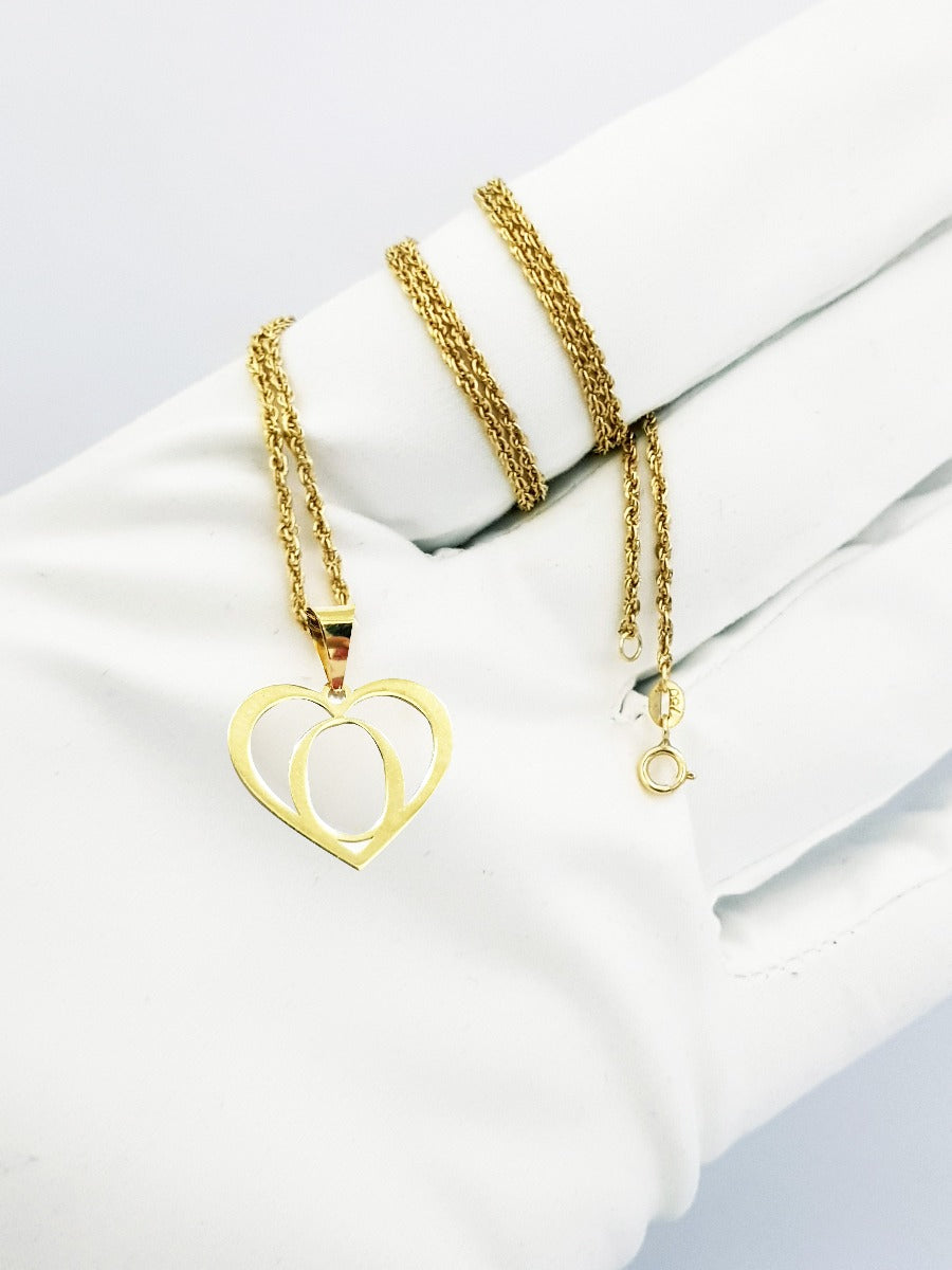 18K Pure Gold Heart Letter O Design Necklace | Necklace | 18K Gold Jewelry