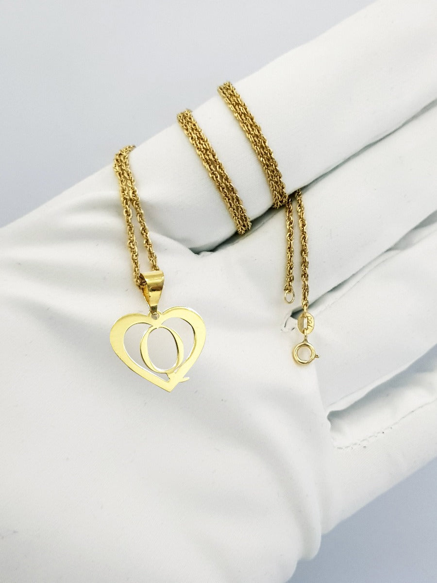 18K Pure Gold Heart Letter Q Design Necklace | Necklace | 18K Gold Jewelry