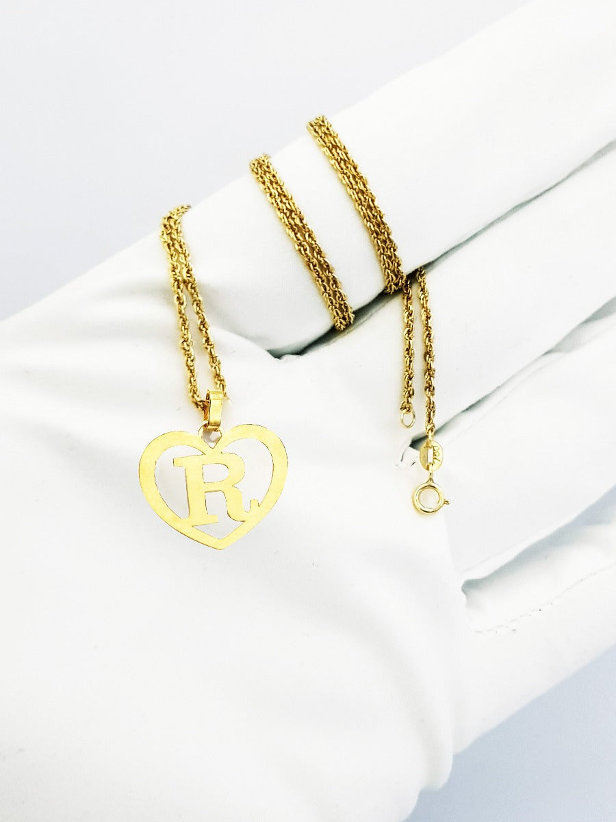 18K Pure Gold Heart Letter R Design Necklace | Necklace | 18K Gold Jewelry