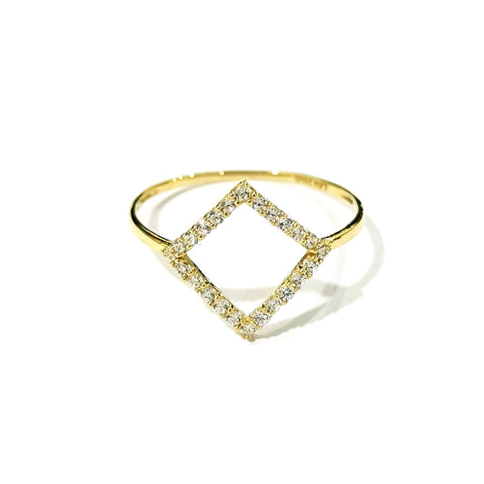 18K Pure Gold Diamond Design w/ Zircon Stone Ring | Ring | 18K Gold Jewelry