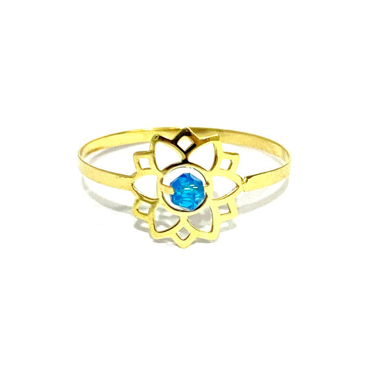 18K Solid Gold Elegant Flower w/ Zircon Stone Design Ring | Gold | 18K Gold Jewelry