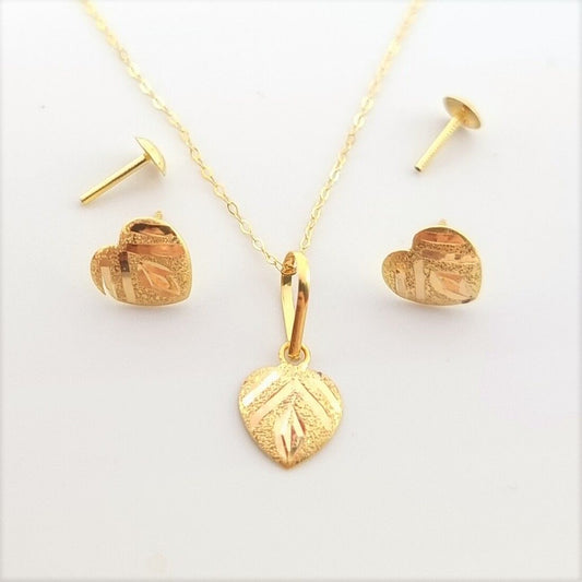 18K Pure Gold Heart Design Screw Jewelry Set