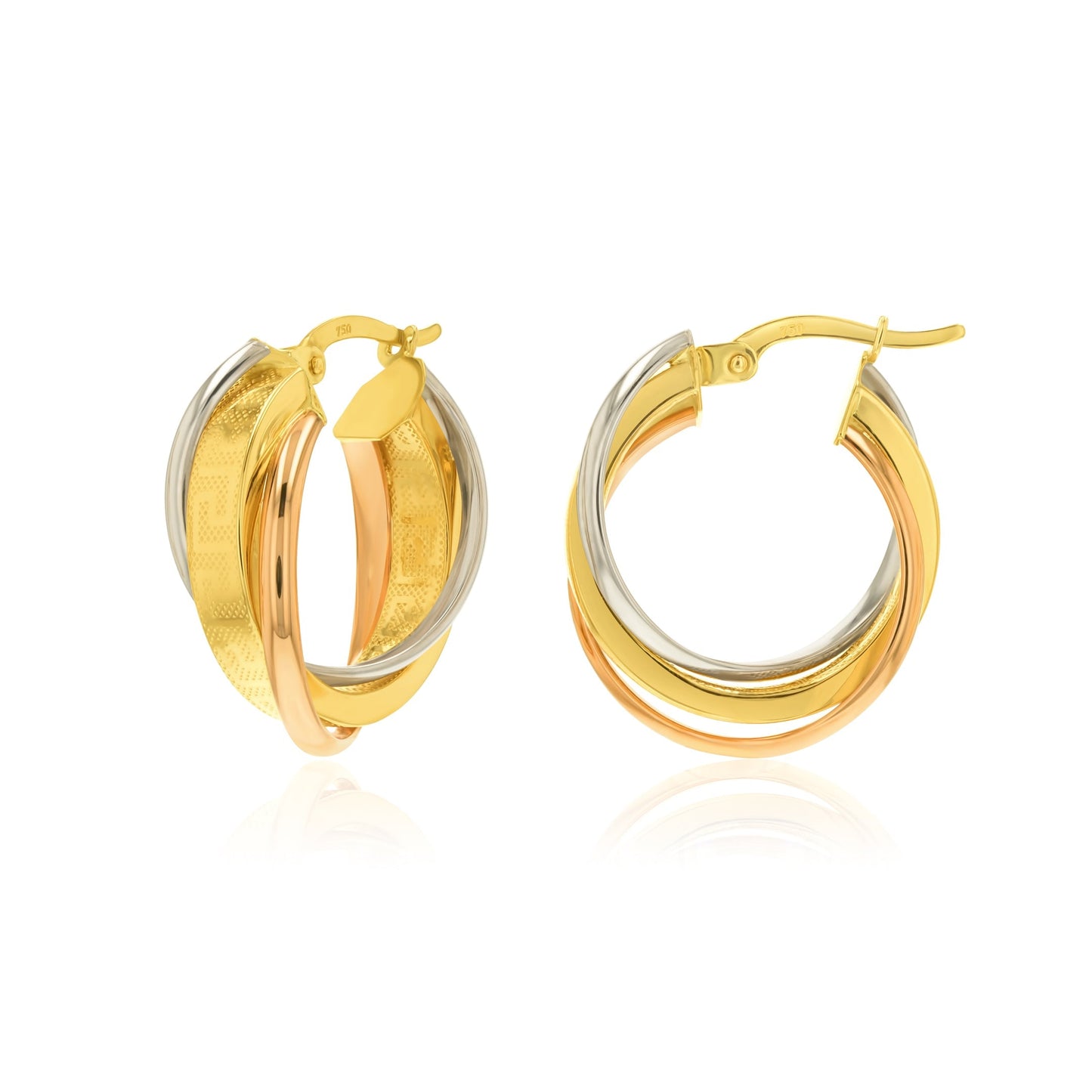 18K Pure Gold 3 Color Loop Earrings