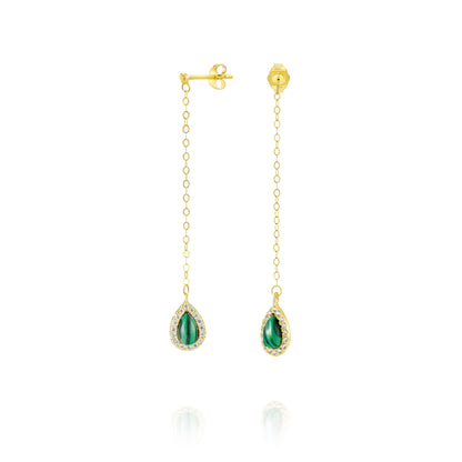 18K Pure Gold Hanging Green Earring Set