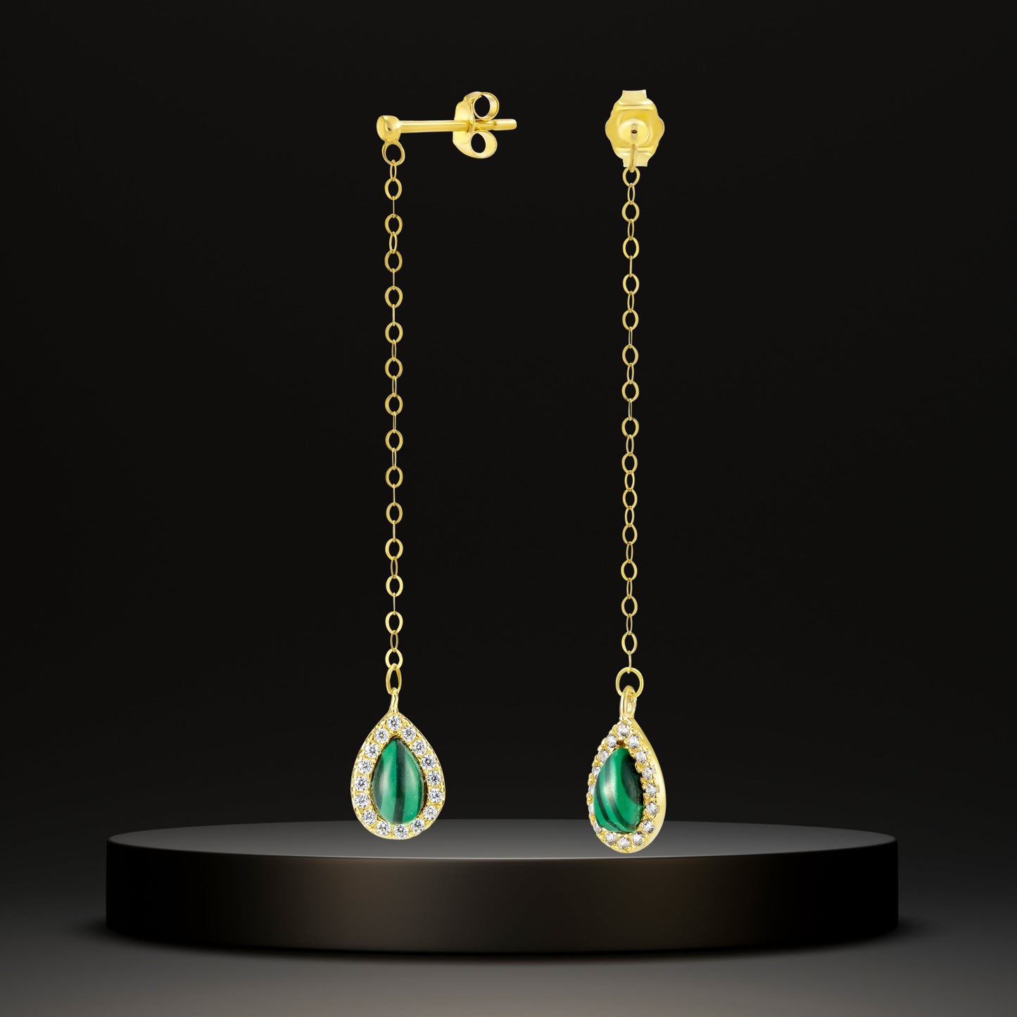 18K Pure Gold Hanging Green Earring Set
