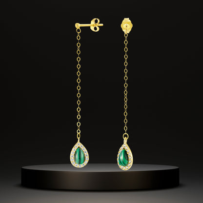 18K Pure Gold Hanging Green Earring Set