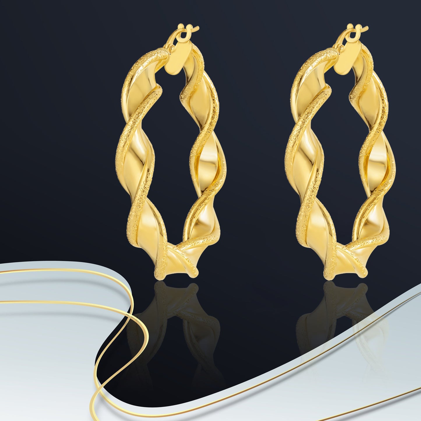 18K Pure Gold Twisted Round Loop Earrings