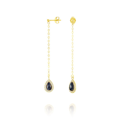 18K Pure Gold Hanging Black Earring Set