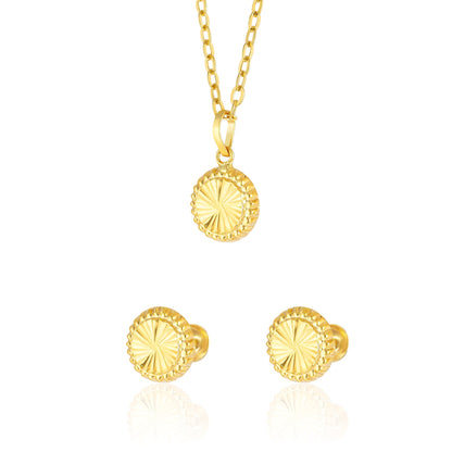 18K Pure Gold Round Screw Jewelry Set