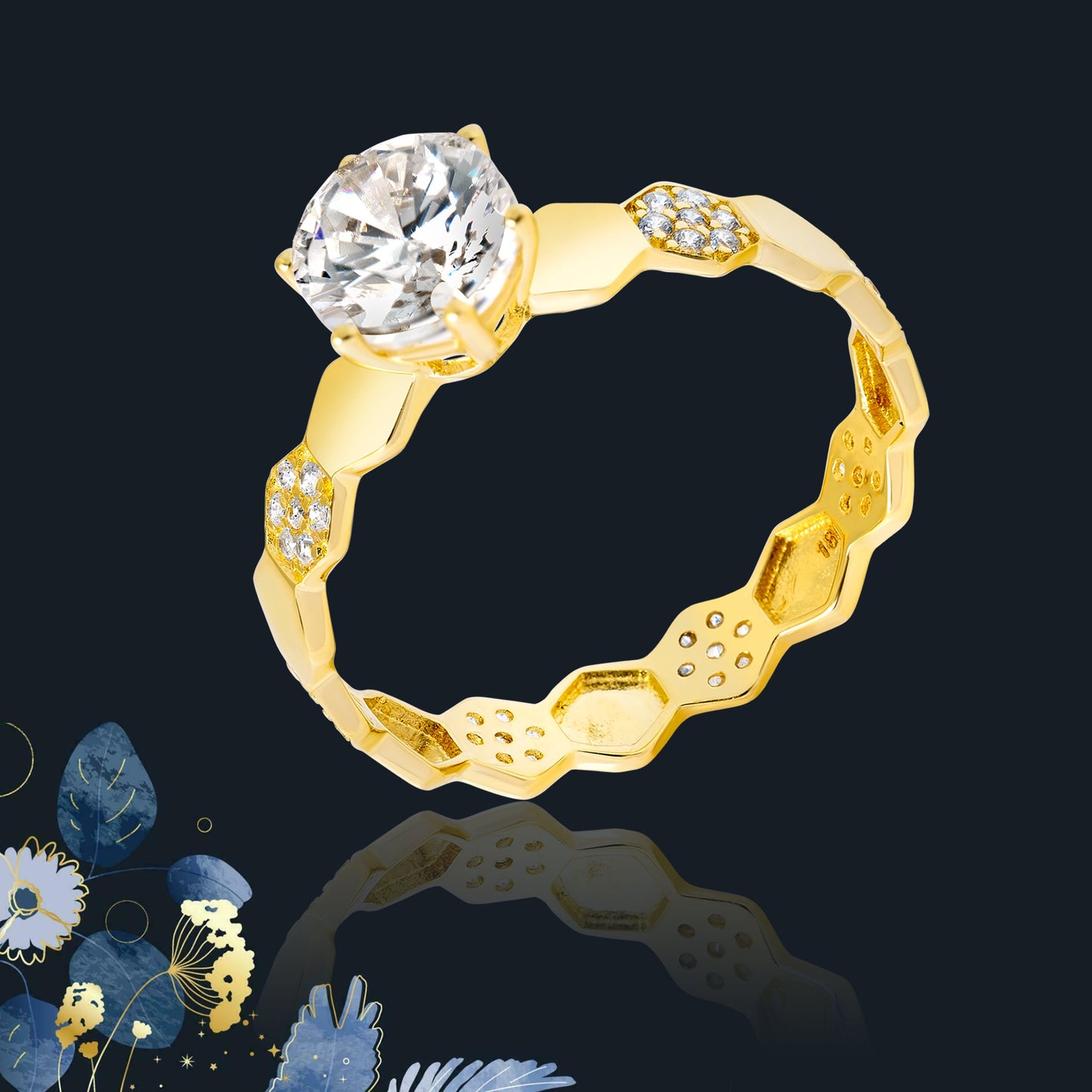 18K Pure Gold Stone Ring