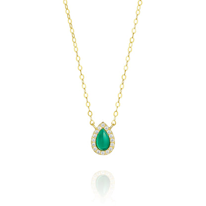 18K Pure Gold Green Stone Necklace