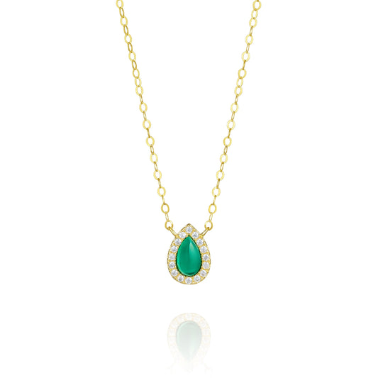 18K Pure Gold Green Stone Necklace