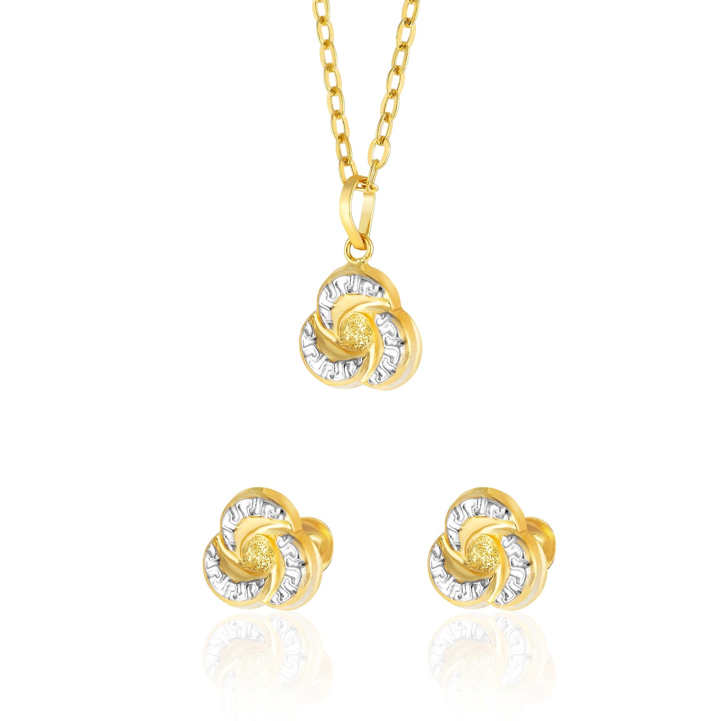 18K Pure Gold Two Color Flower Screw Jewelry Set