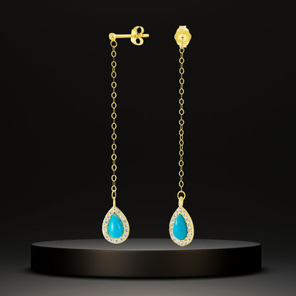 18K Pure Gold Hanging Light Blue Earring Set