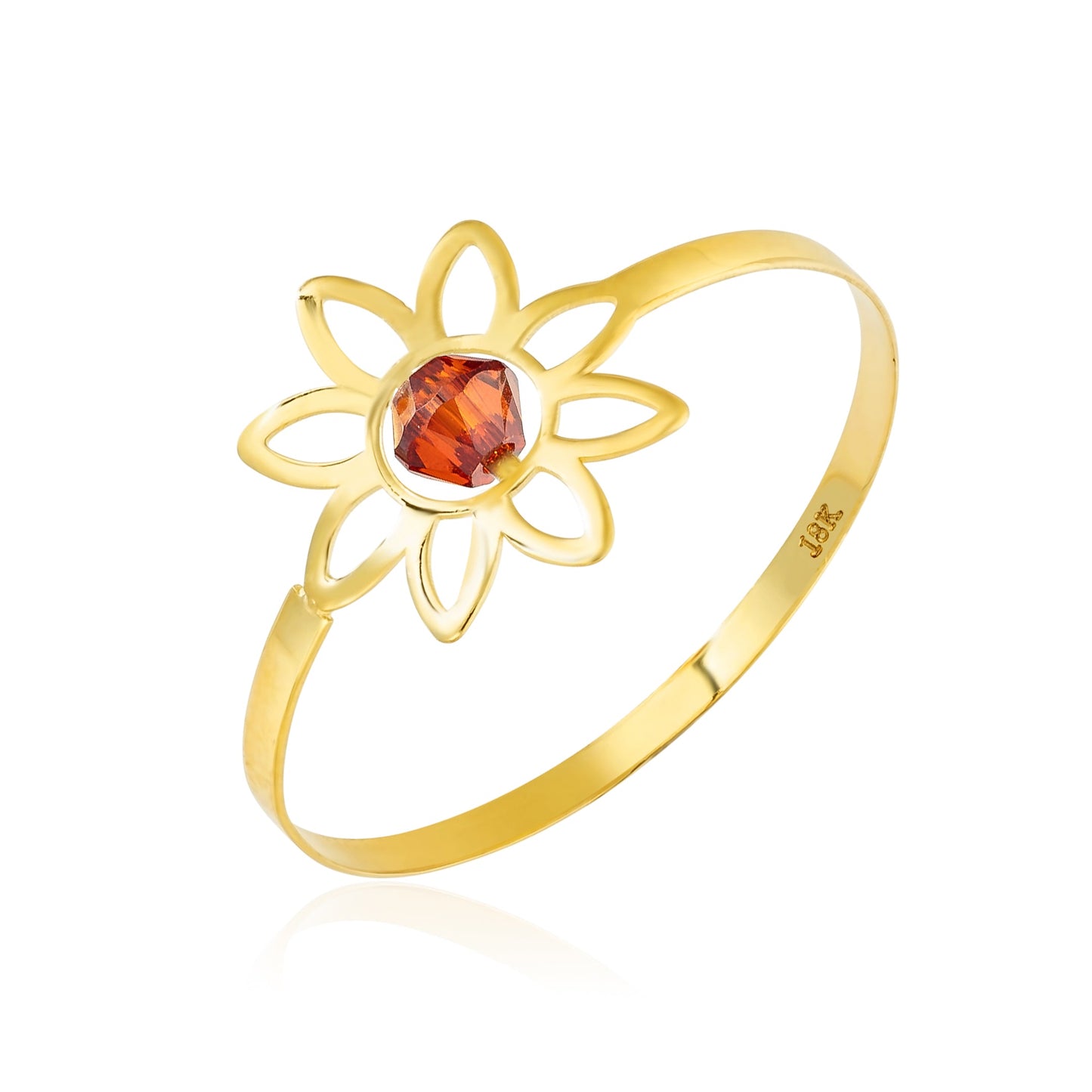 18K Pure Gold Elegant Flower w/ Zircon Stone Design Ring