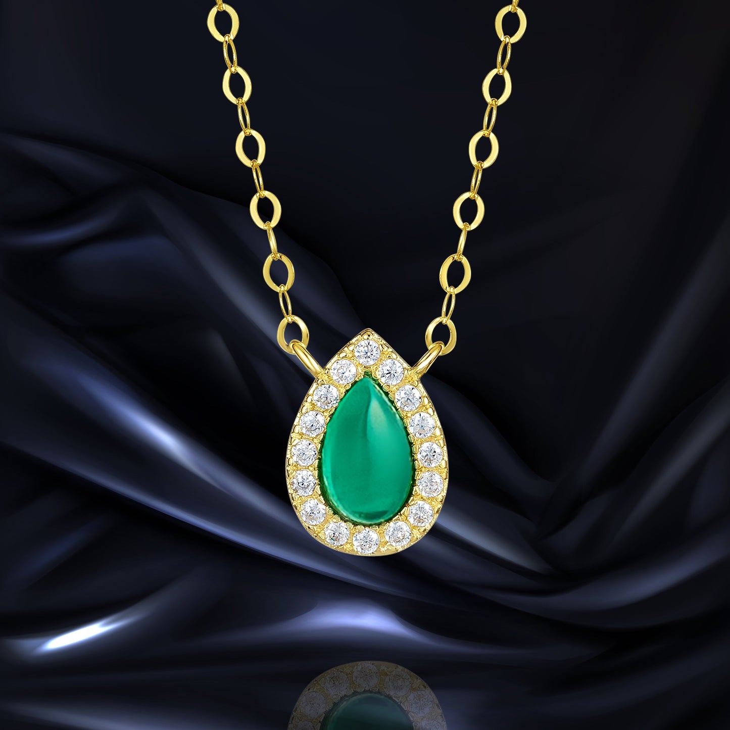 18K Pure Gold Green Stone Necklace