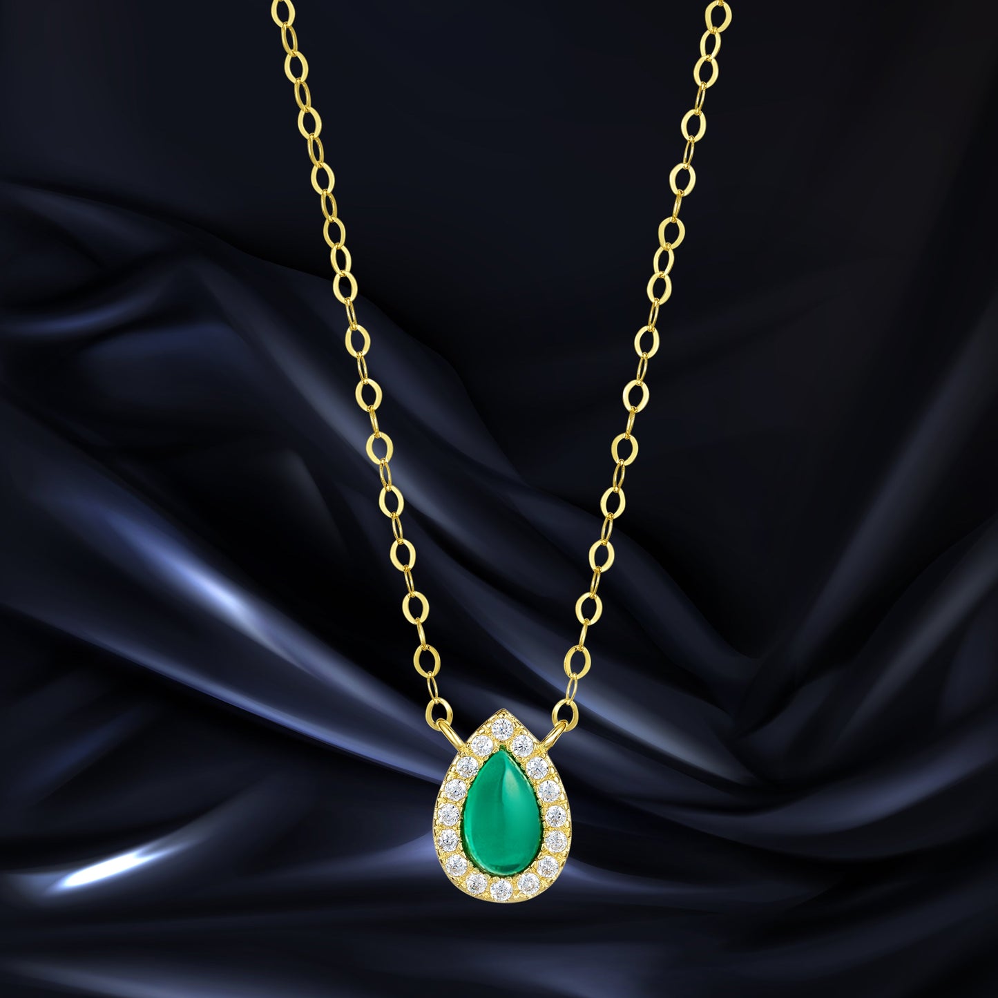 18K Pure Gold Green Stone Necklace