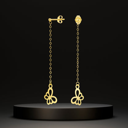 18K Pure Gold Hanging Butterfly Earring Set
