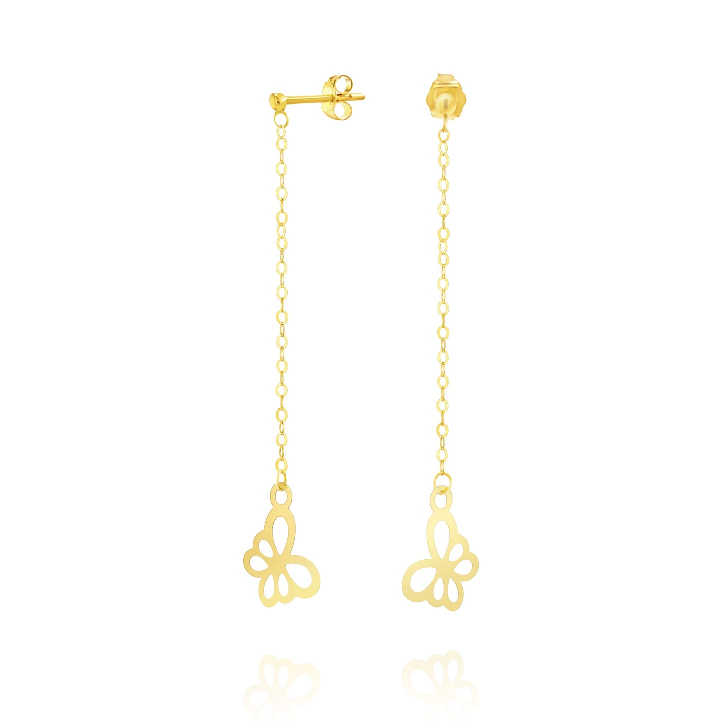 18K Pure Gold Hanging Butterfly Earring Set
