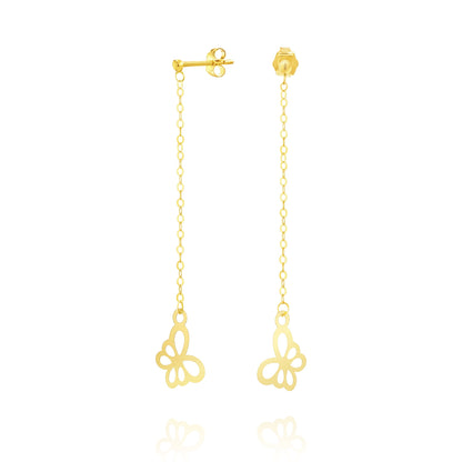 18K Pure Gold Hanging Butterfly Earring Set