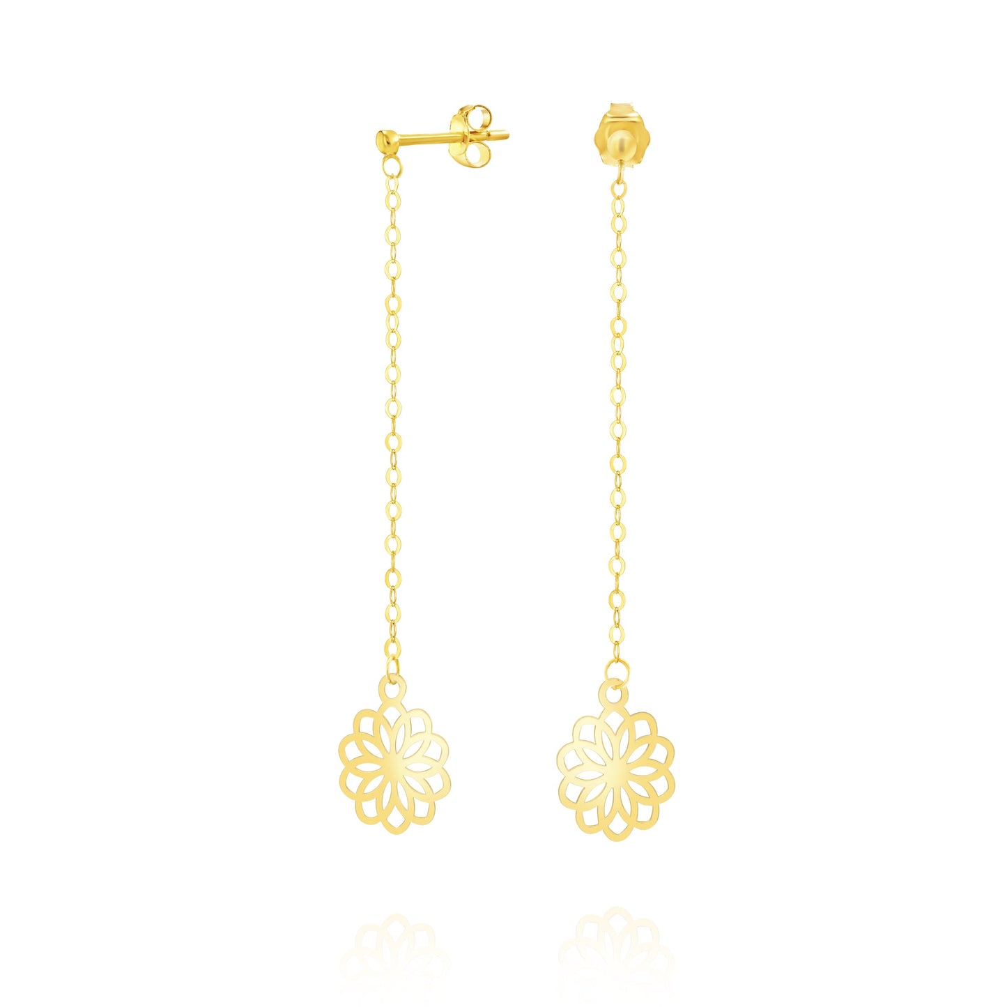 18K Pure Gold Hanging Flower Earring Set