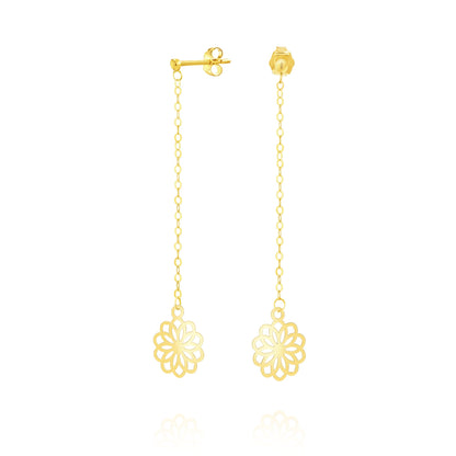 18K Pure Gold Hanging Flower Earring Set
