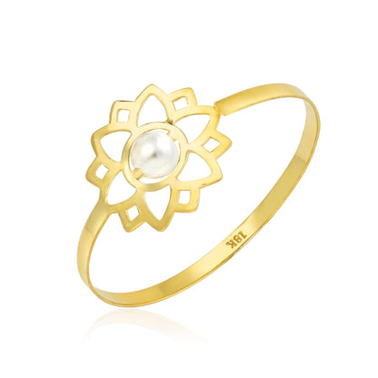 18K Pure Gold Elegant Flower w/ Zircon Stone Design Ring