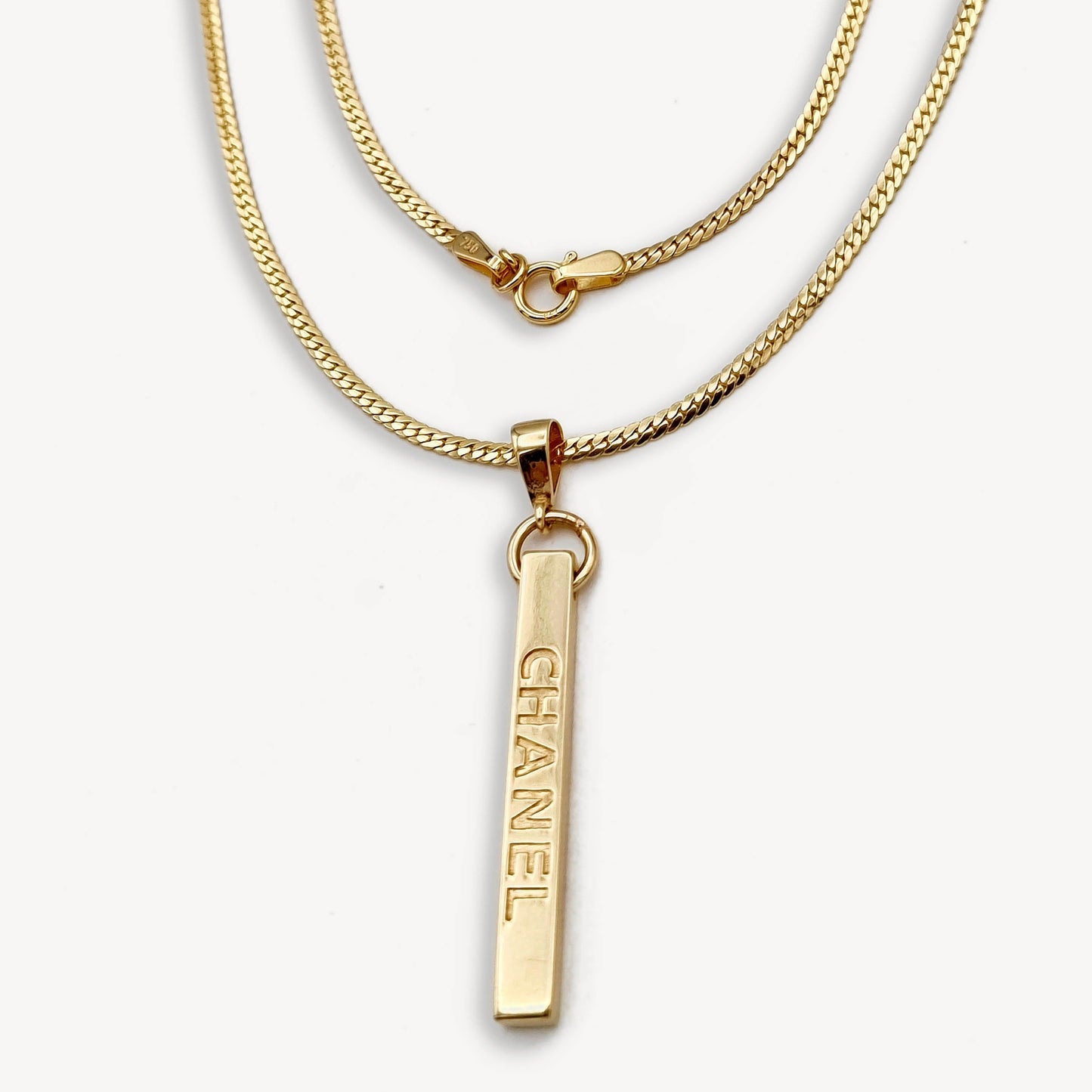 18K Pure Gold C.H Long Bar Necklace