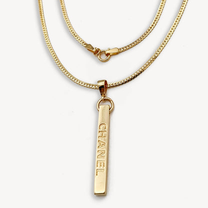 18K Pure Gold C.H Long Bar Necklace