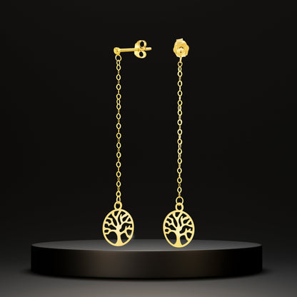 18K Pure Gold Hanging Tree Earring Set