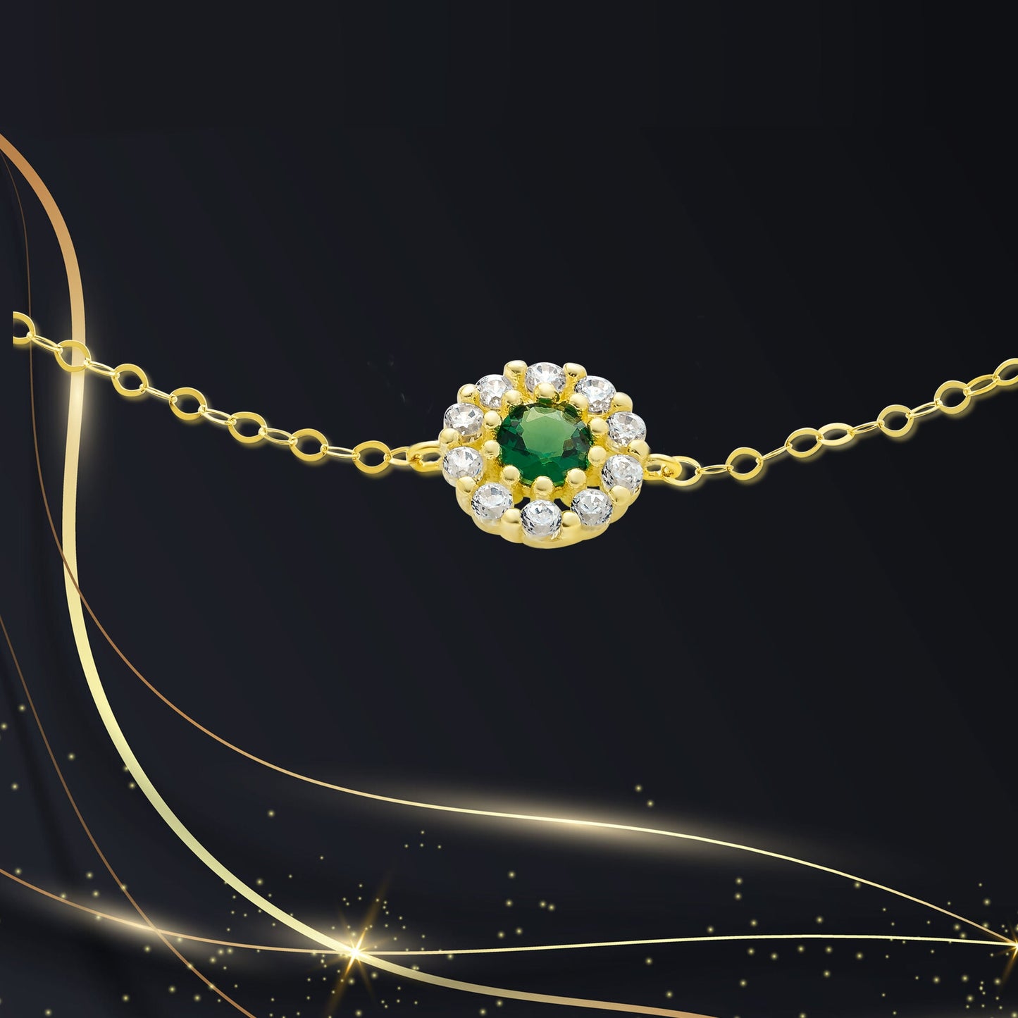 18K Pure Gold Green Stone Bracelet