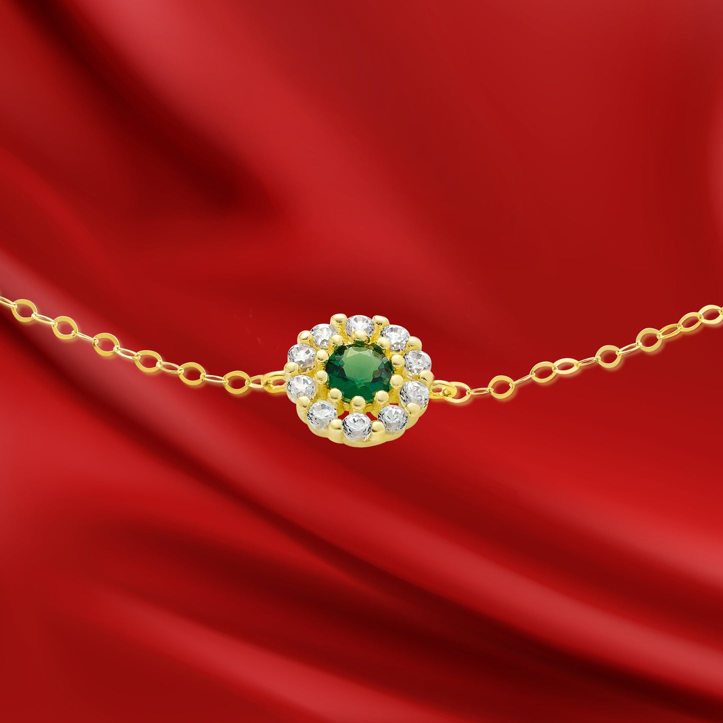 18K Pure Gold Green Stone Bracelet