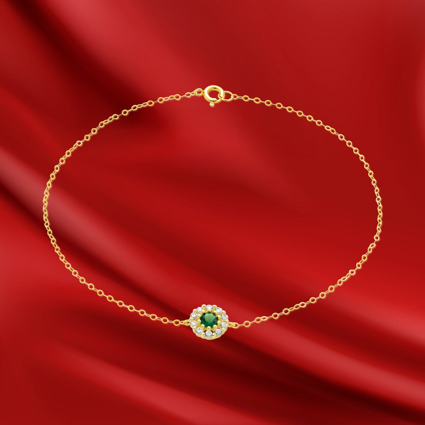 18K Pure Gold Green Stone Bracelet