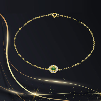 18K Pure Gold Green Stone Bracelet