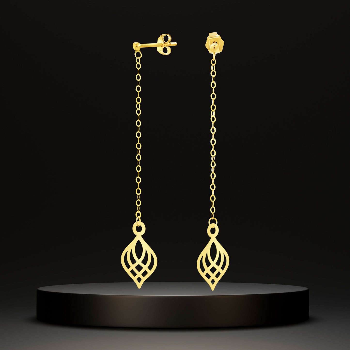 18K Pure Gold Hanging Drop Earring Set