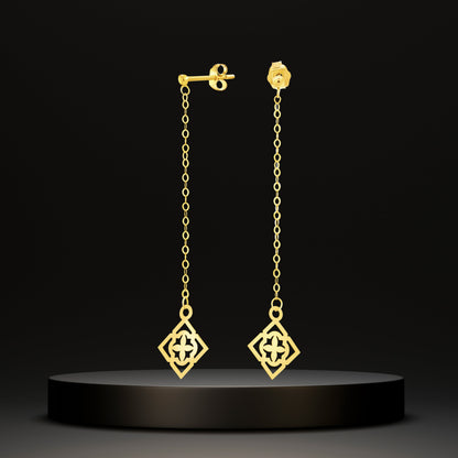 18K Pure Gold Hanging Square Earring Set