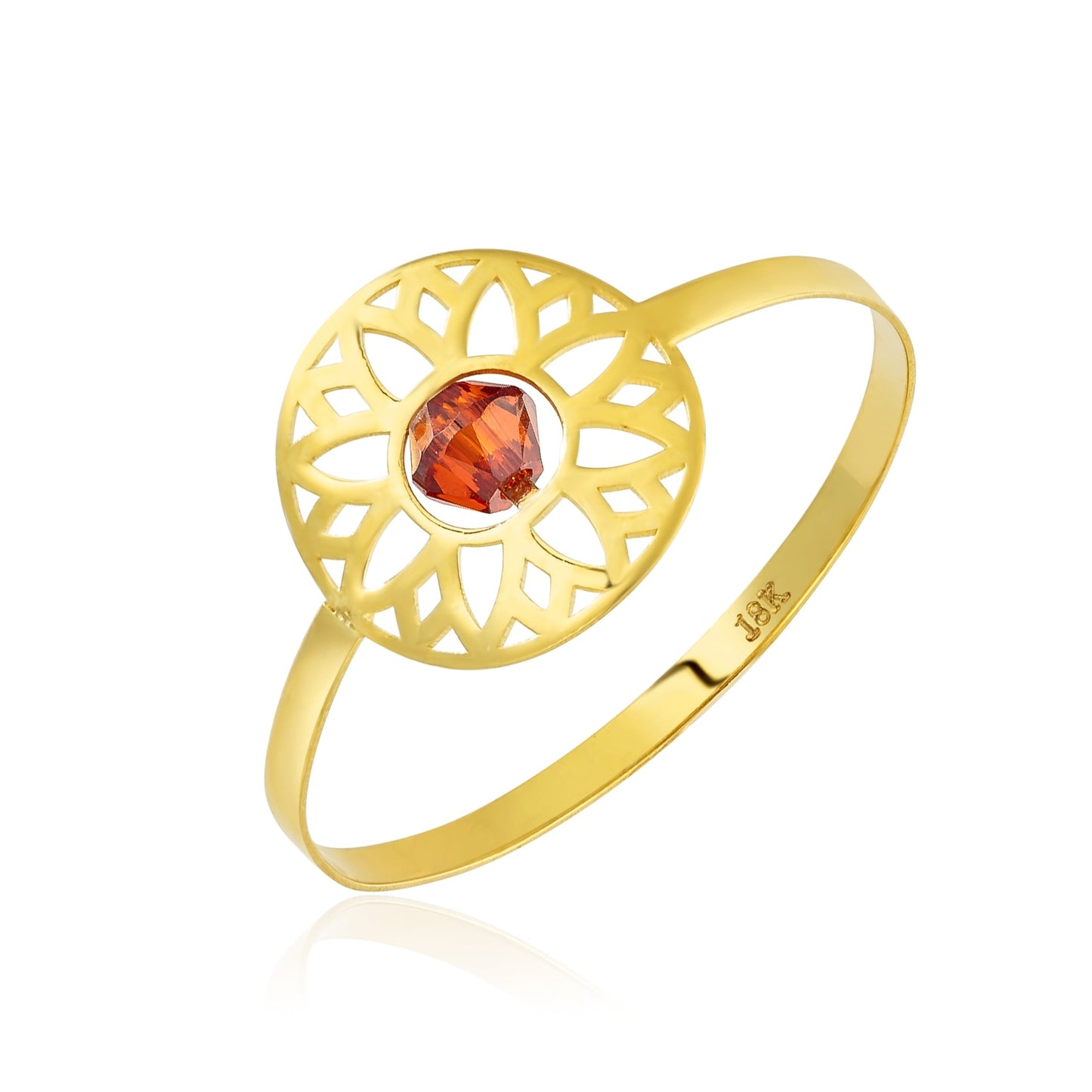 18K Pure Gold Elegant Flower w/ Zircon Stone Design Ring