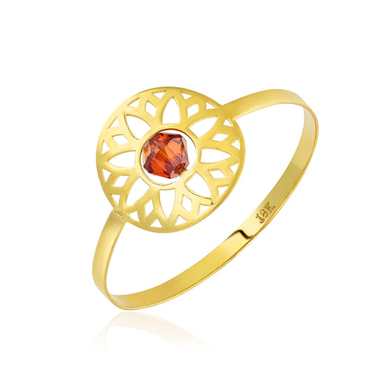 18K Pure Gold Elegant Flower w/ Zircon Stone Design Ring