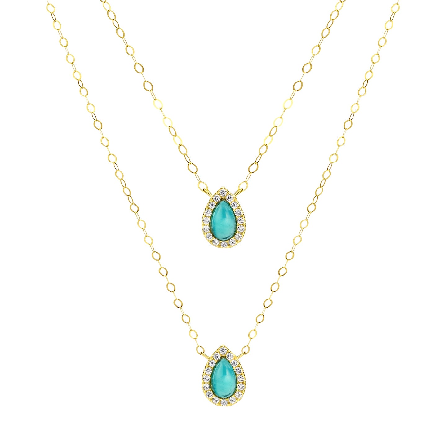 18K Pure Gold 2 Layer Sky Blue Stone Necklace