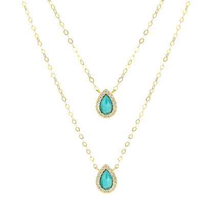 18K Pure Gold 2 Layer Sky Blue Stone Necklace