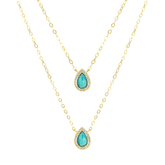 18K Pure Gold 2 Layer Sky Blue Stone Necklace