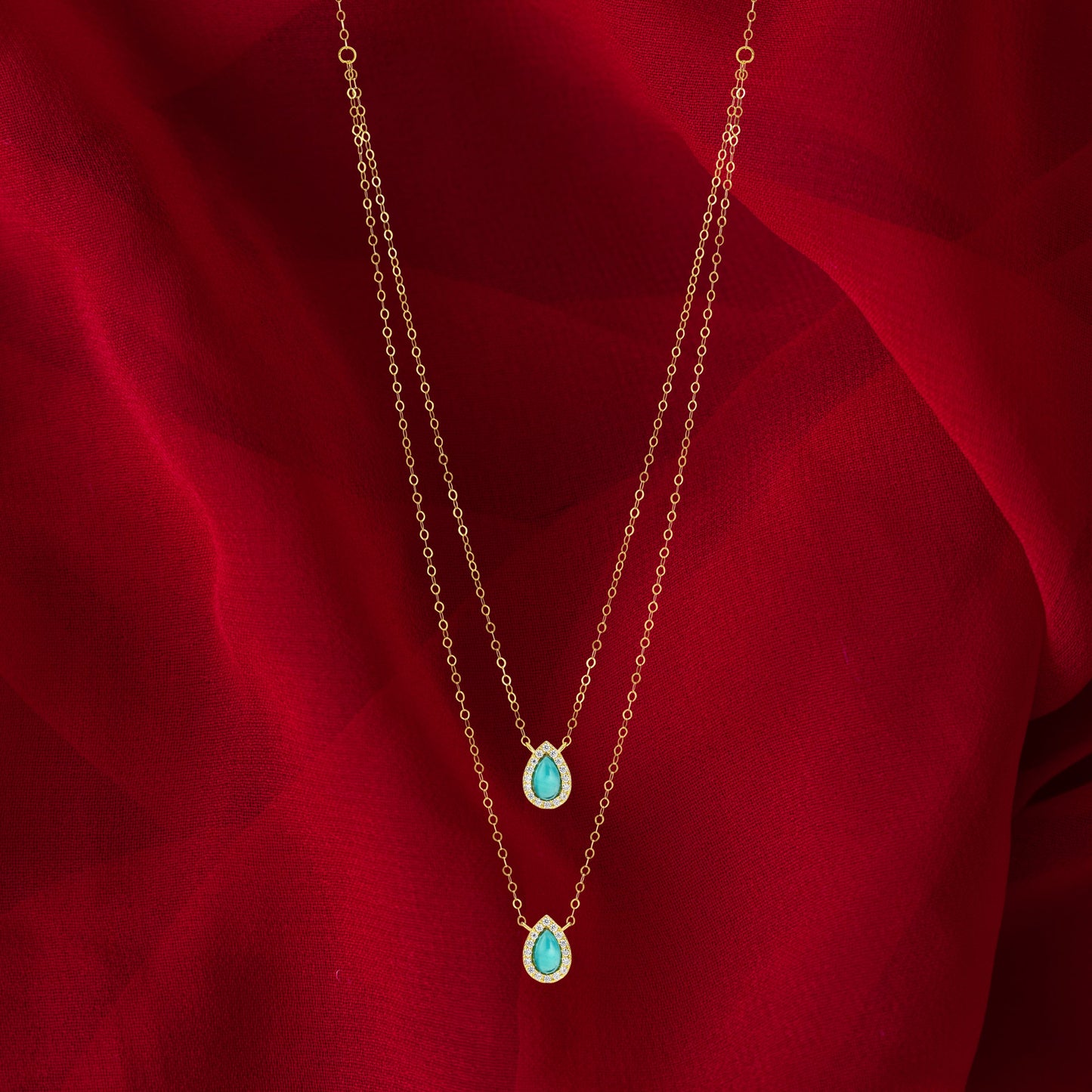 18K Pure Gold 2 Layer Sky Blue Stone Necklace