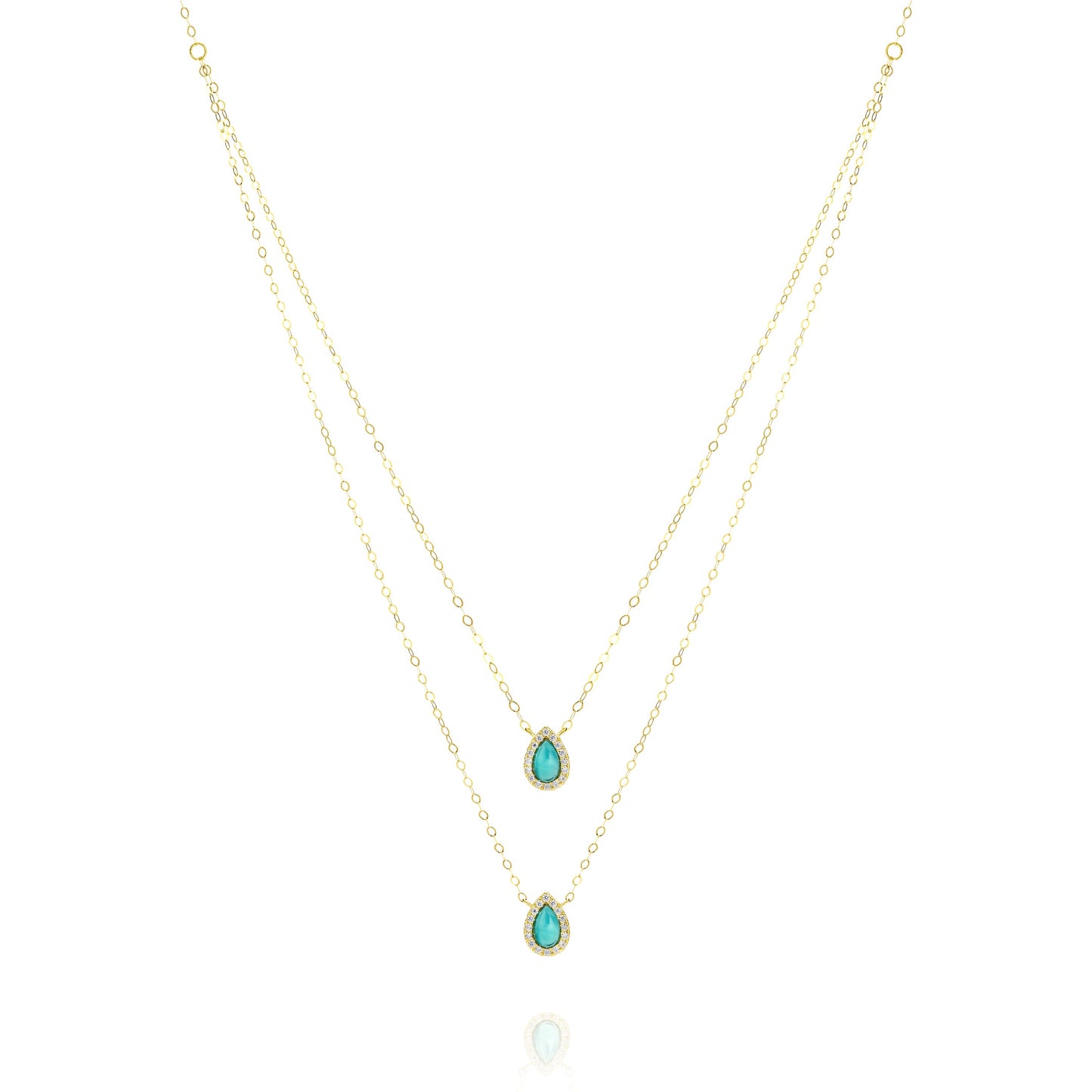 18K Pure Gold 2 Layer Sky Blue Stone Necklace