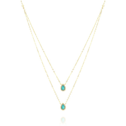18K Pure Gold 2 Layer Sky Blue Stone Necklace