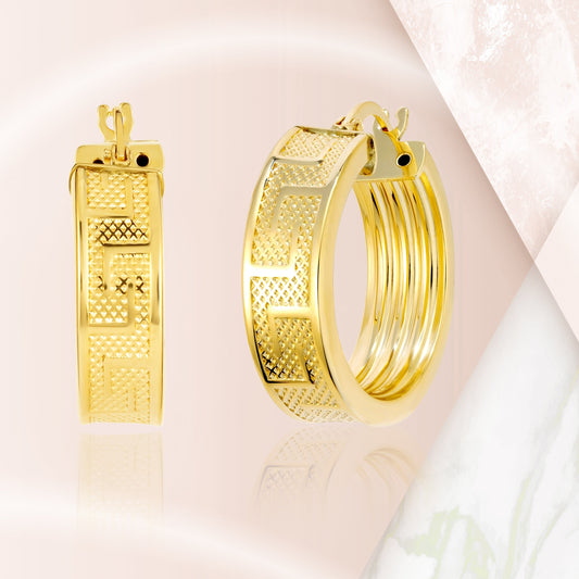 18K Pure Gold Round Loop Earring Set