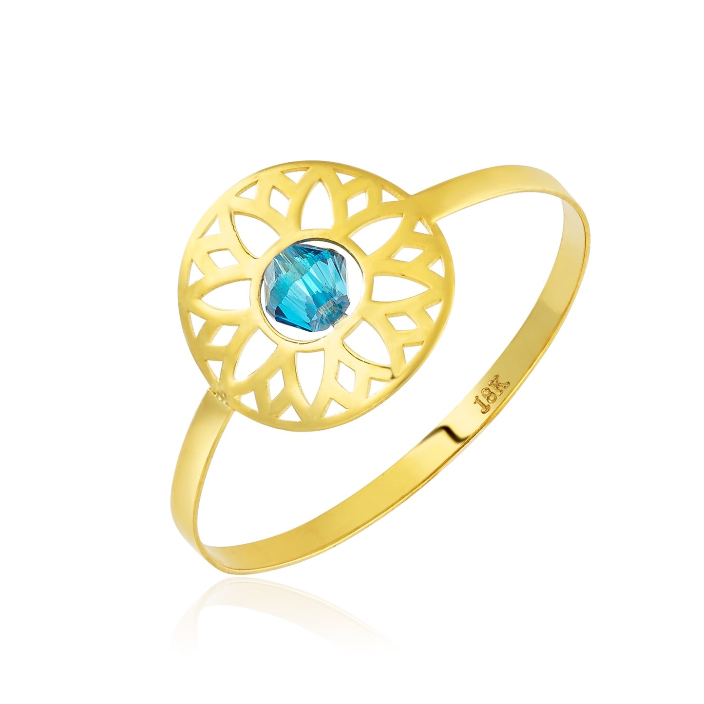 18K Pure Gold Elegant Flower w/ Zircon Stone Design Ring