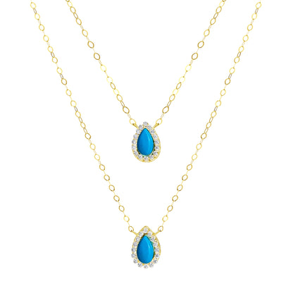 18K Pure Gold 2 Layer Blue Stone Necklace