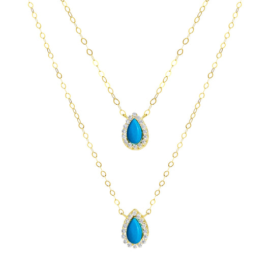 18K Pure Gold 2 Layer Blue Stone Necklace
